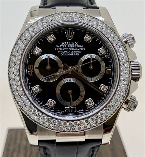 rolex cosmograph daytona 18k white gold diamond dial bezel|18k gold rolex daytona cosmograph.